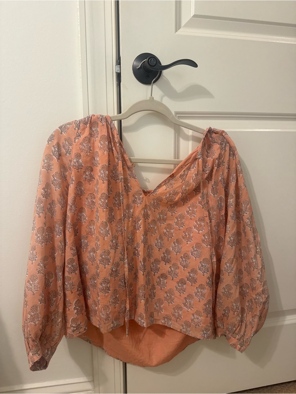 Emerson Fry Peach Floral Balloon-Sleeve Blouse